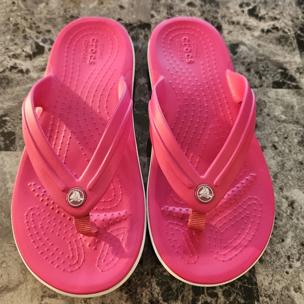 Crocs Crocband Flip Flops Sandals Junior Size 3 J3 Pink New